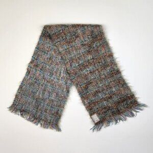 Vintage Andrew Stewart Scotland Mohair Wool Knit Colorful Plaid Fringe Scarf